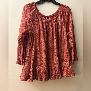Cupio Burnt Orange Lace Blouse Size XL